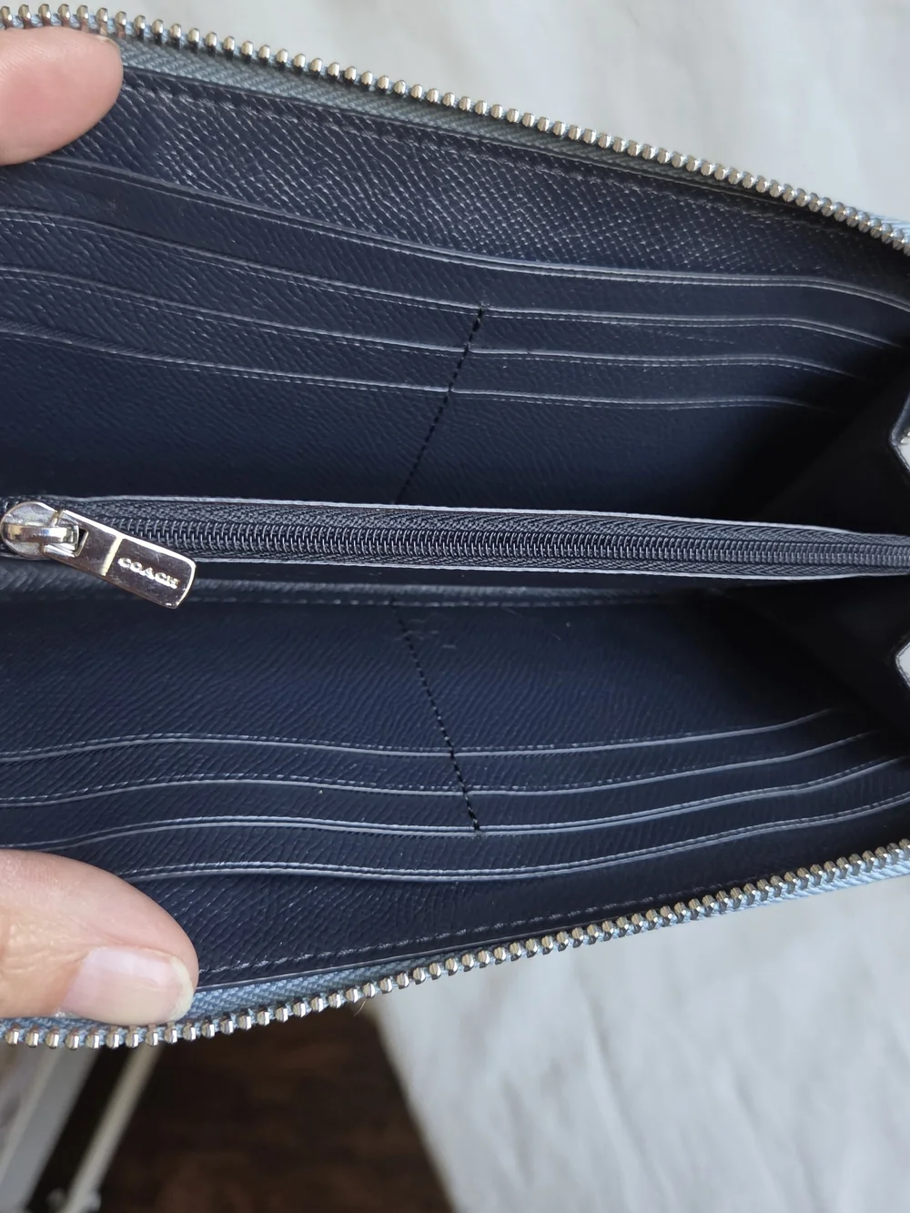 Coach Accordion Zip Wallet in Metallic Blue